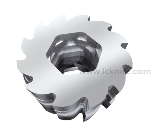 What materials are commonly employed for the cutting blades of dual-axis shredders?